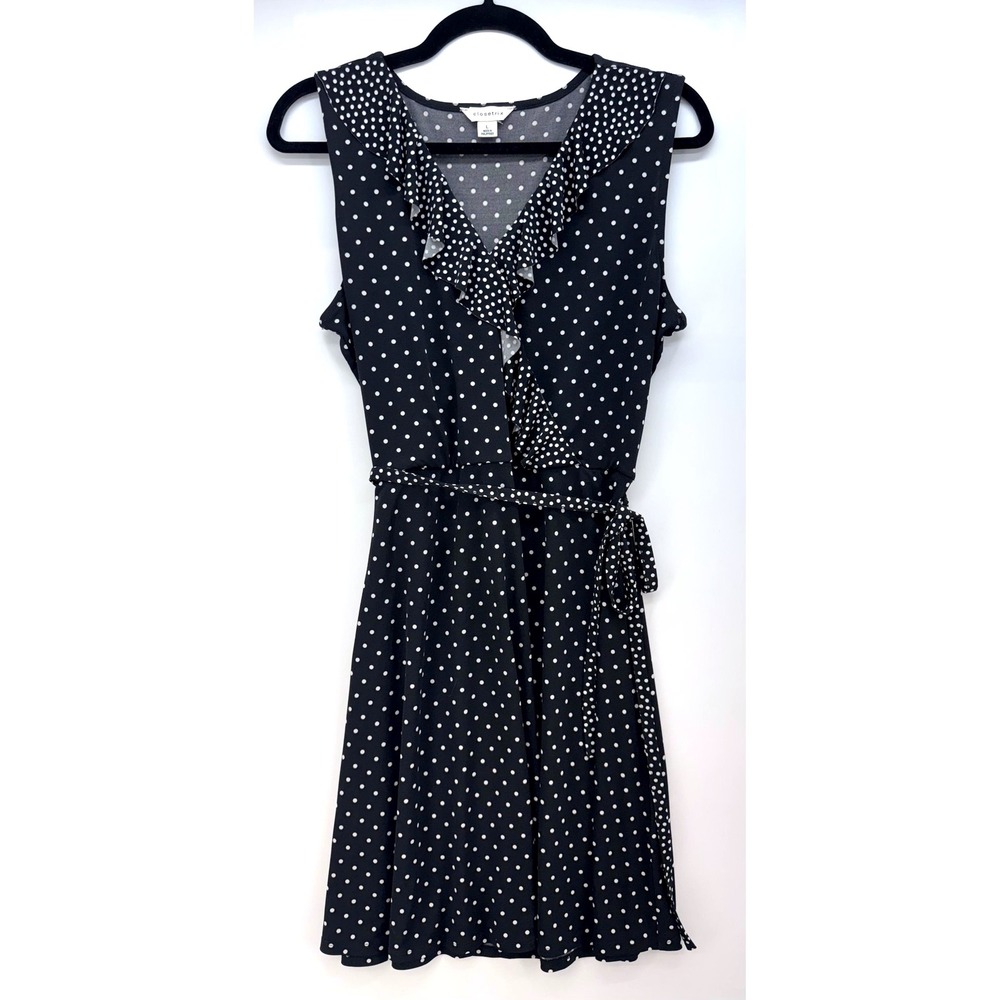 Black White Polka Dot Ruffle Wrap French Girl Office Librarian Dress L Coquette